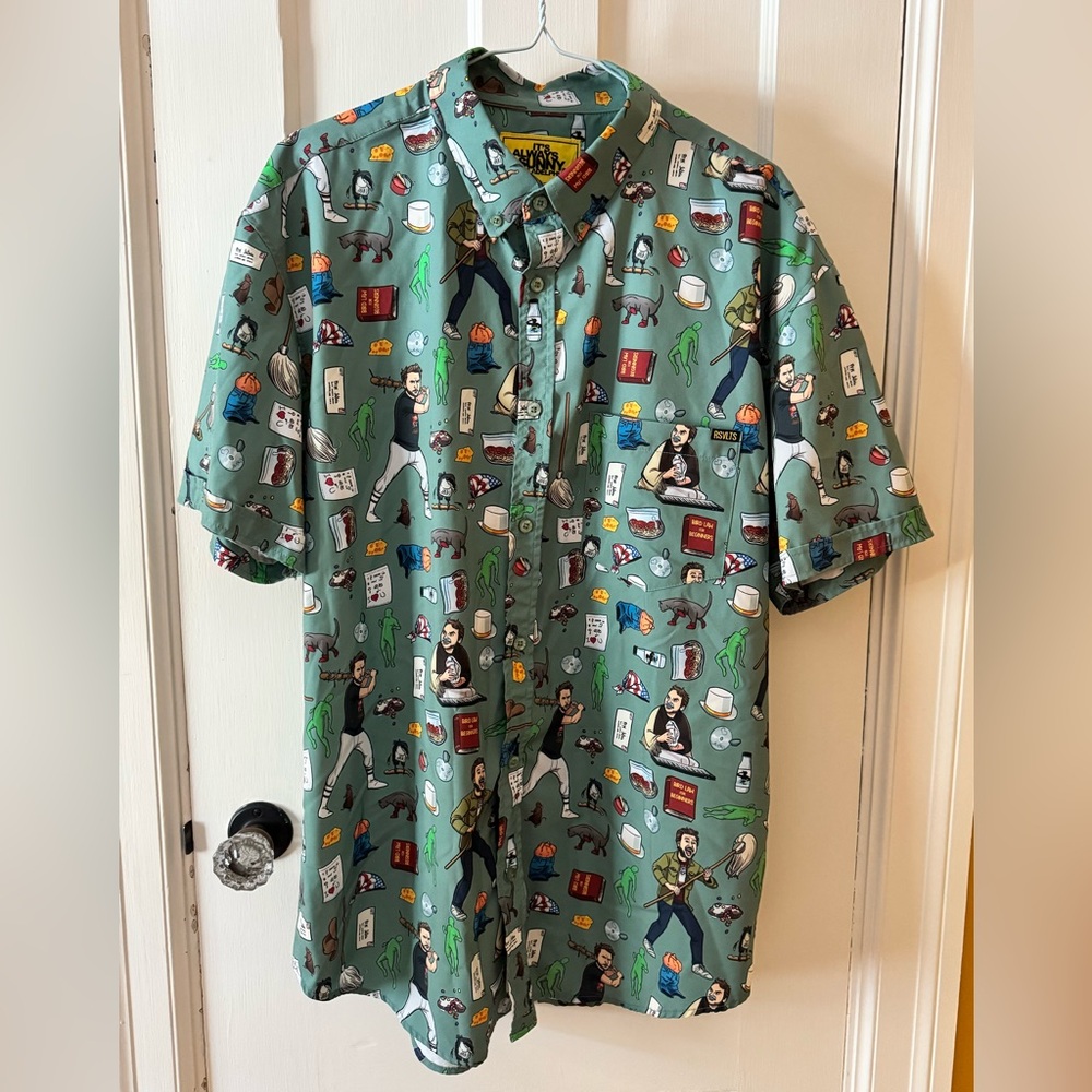 RSVLTS It's Always Sunny Charlie Green Button Down Short Sleeved Shirt Large